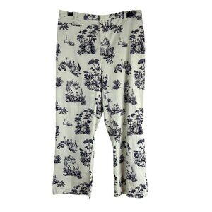 Y2K Kathy Ireland Cropped Toile Pants Women 8 White Purple Stretch Pattern